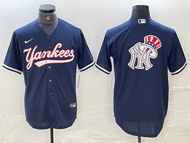 Men's New York Yankees Navy Team Big Logo Cool Base Stitched Baseball Jersey Men's New York Yankees Navy Team Big Logo Cool Base Stitched Baseball Jersey